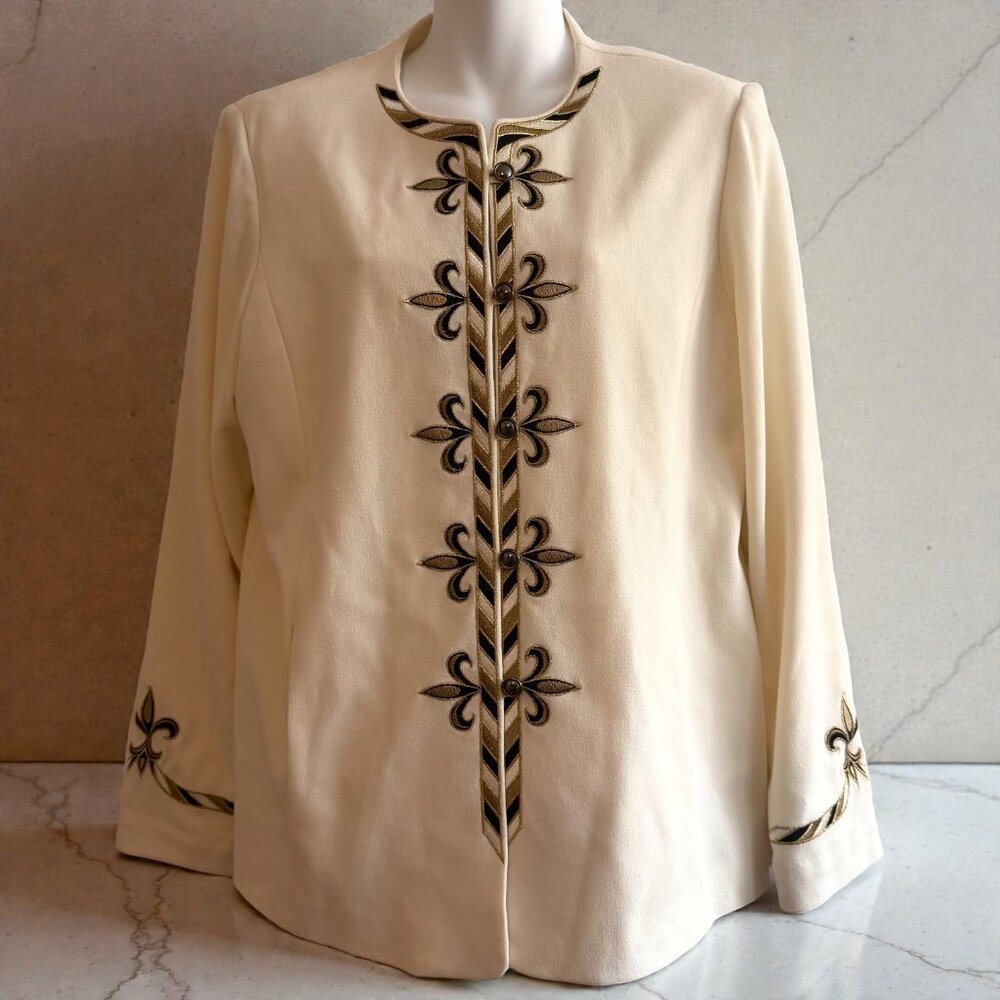 Vintage Bob Mackie Ivory Embroidered Jacket | Size S - Picture 3 of 14